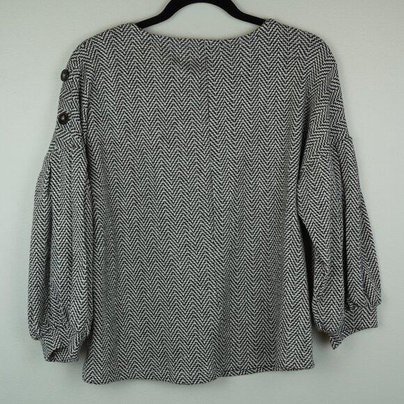 Adrienne Vittadini Women's Blouse Chevron Balloon‎ Sleeve Top Black White Medium - Picture 7 of 7